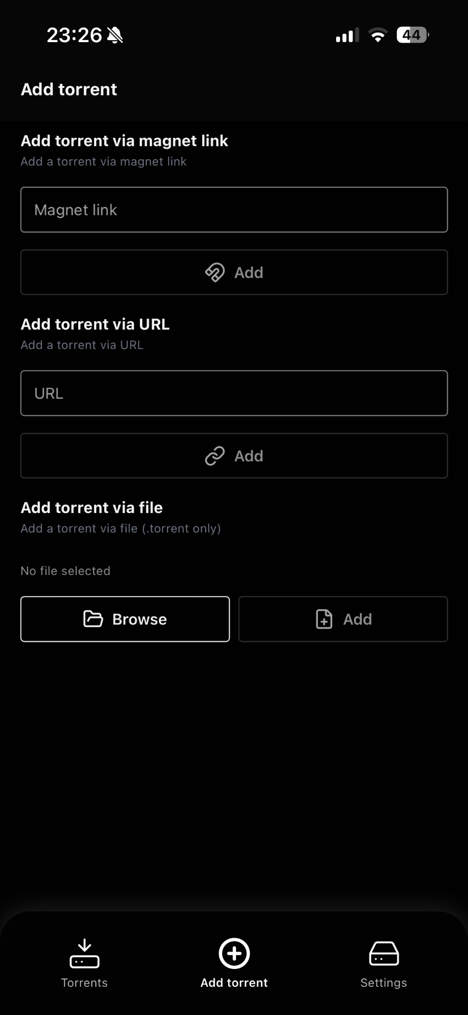 Deluge Client add torrent screen