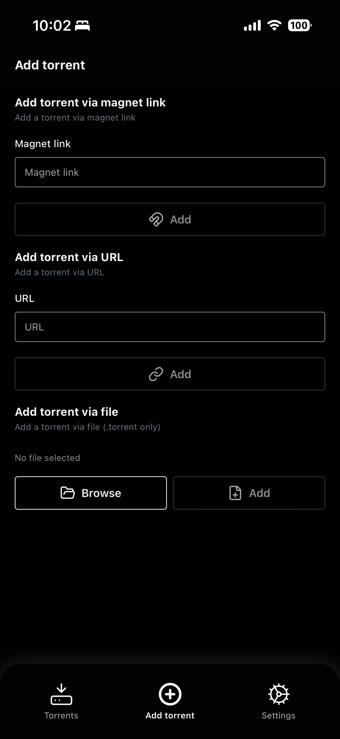Deluge Client add torrent screen