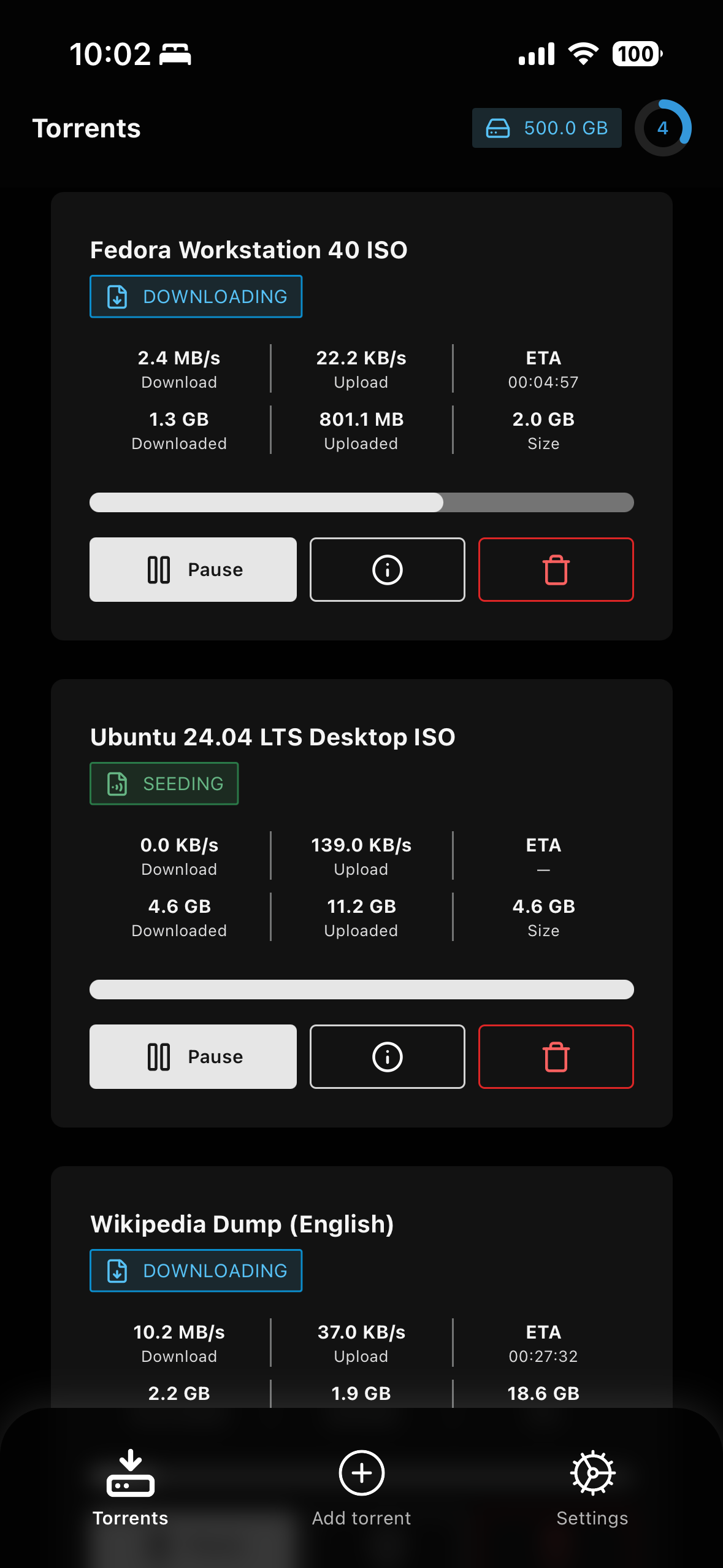 Deluge Client torrents screen